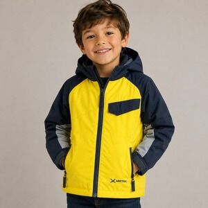 Arctix Boys 5T Insulated Winter Snow Jacket Yellow Navy Blue Hooded Ski Coat
